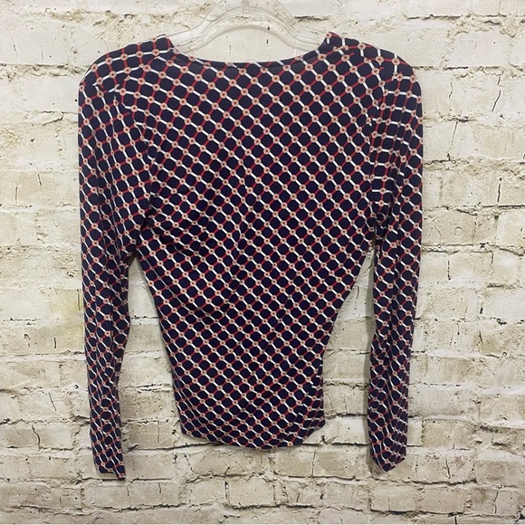 Talbots Blue Red Printed Faux Wrap Soft Top - Picture 4 of 6